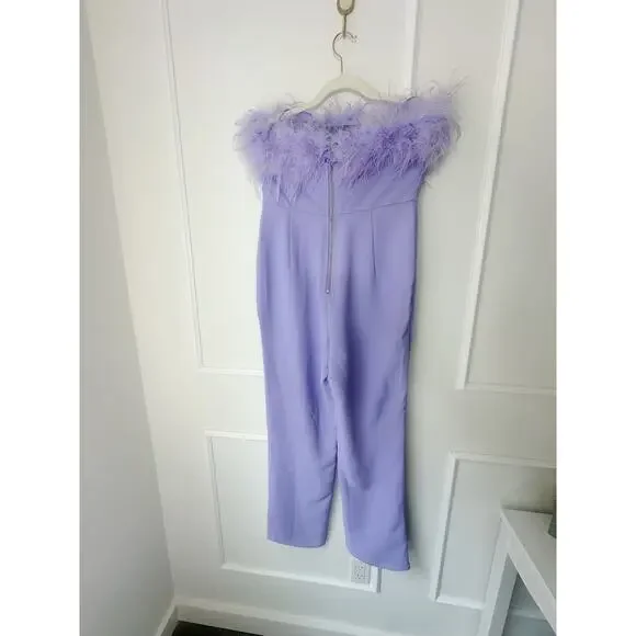 NWT Nasty Gal Feather Strapless Jumpsuit Lavender - Picture 11 of 12